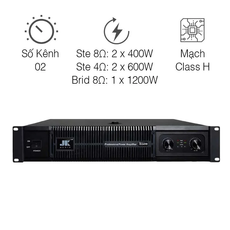 Đẩy công suất JKaudio D2400, 400W x 2 Kênh, Mạch Class H Đẩy công suất JKaudio D2400, 400W x 2 Kênh, Mạch Class H